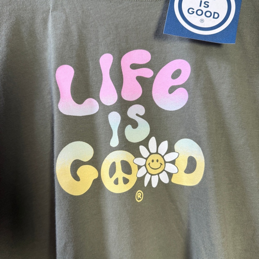 Life Is Good Womens Graphic Tee Crop Women's XS Crusher Long Sleeve Olive Green - Picture 3 of 12